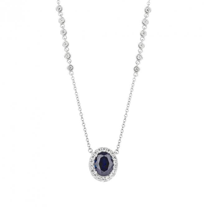 Oval Blue Sapphire Zirconia Detailed Chain Necklace N4495DiamonfireN4495