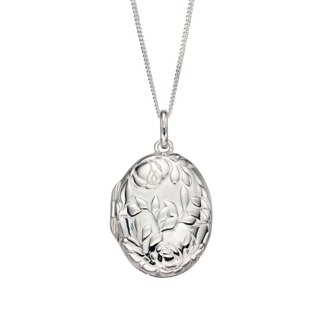 Elements Silver Rose Bush Embossed Locket Pendant P4703