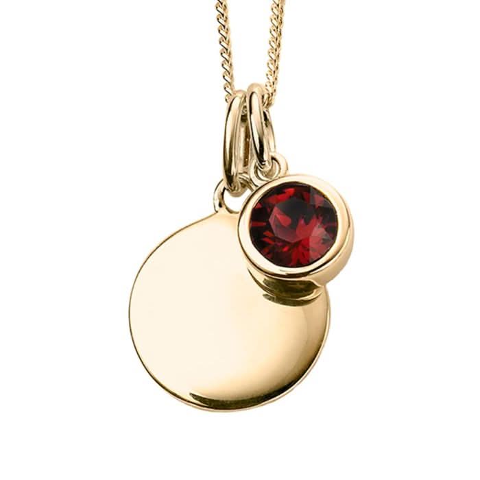 January Yellow Gold Plated Birthstone Engravable Disc Necklace P5008