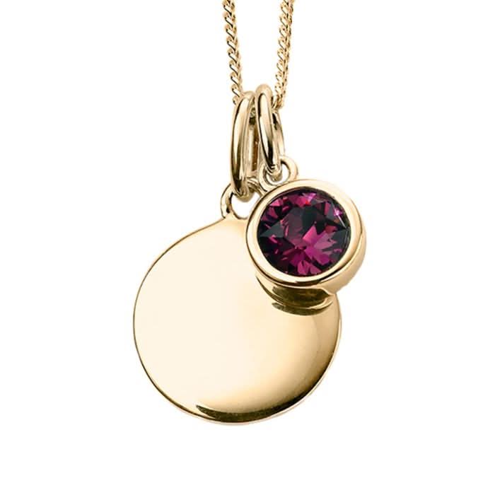 February Yellow Gold Plated Birthstone Engravable Disc Necklace P5009