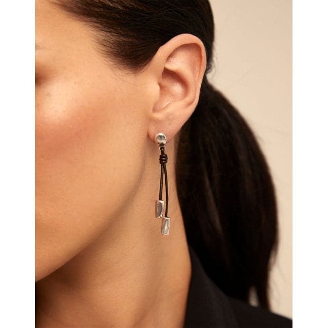 Paths Silver Leather EarringsUNOde50PEN0774MARMTL0U