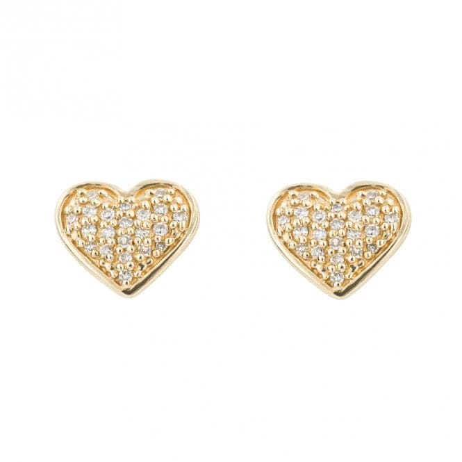 Pave Diamond Heart 9ct Yellow Gold Stud Earrings GE1008Elements GoldGE1008