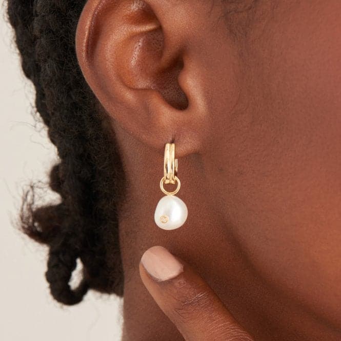 Pearl Drop Sparkle Huggie Hoop Earrings  E043 - 04GAnia HaieE043 - 04G