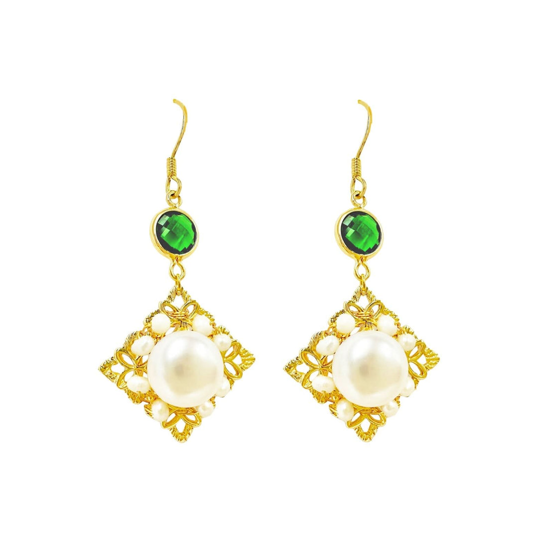 Green gem Dangle Pearl Earrings