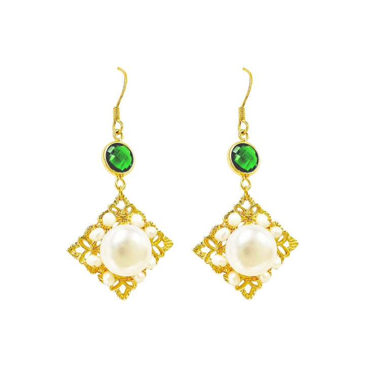 Green gem Dangle Pearl Earrings