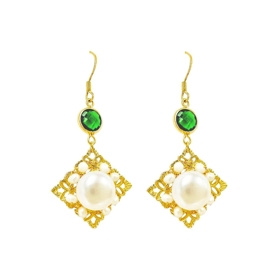 Green gem Dangle Pearl Earrings