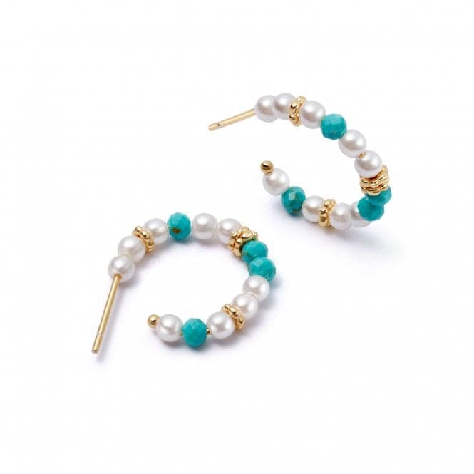 Pearl & Turquoise Midi Hoops 18ct Gold Plated Earrings SE10_GPDaisySE10_GP