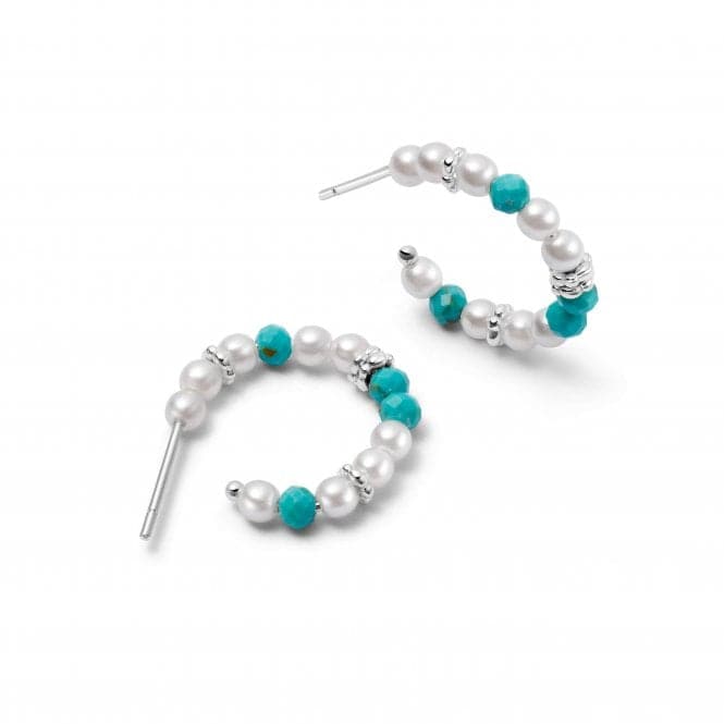 Pearl & Turquoise Midi Hoops Recycled Sterling Silver Earrings SE10_SLVDaisySE10_SLV