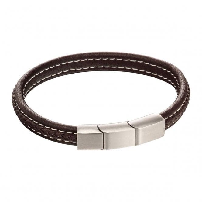 Plait Detail Brown Leather Brushed Finish Bracelet B5403Fred BennettB5403