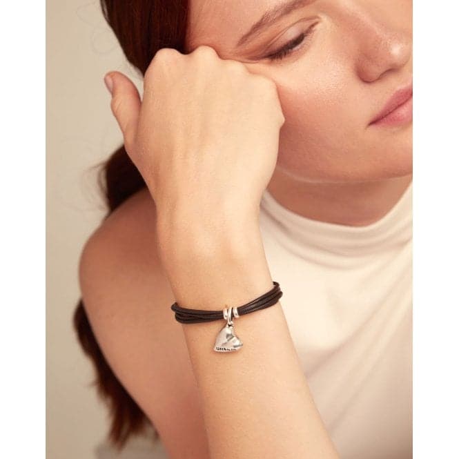 Pretty Love Leather Small Silver Plated Heart Bracelet PUL2403MARMTLUNOde50PUL2403MARMTL