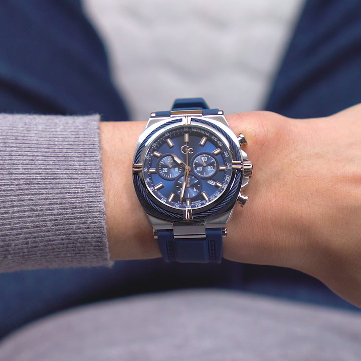 GC Sportchic Mens Silver & Rose Gold And Blue Tone Watch Z32003G7MF