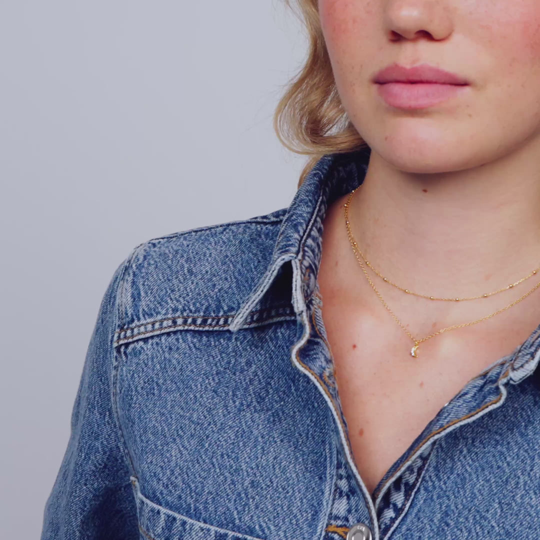 18k Gold Plated White Zirconia Luna Necklace SJ-N2707-CZ-YG