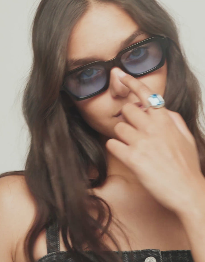 18K Gold Plated Blue Faceted Crystal Ring ANI0864AZUORO