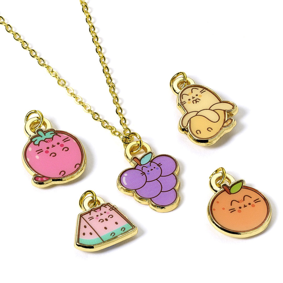 Pusheen The Cat Multi Charm Fruits Themed Necklace Set PTCNS124