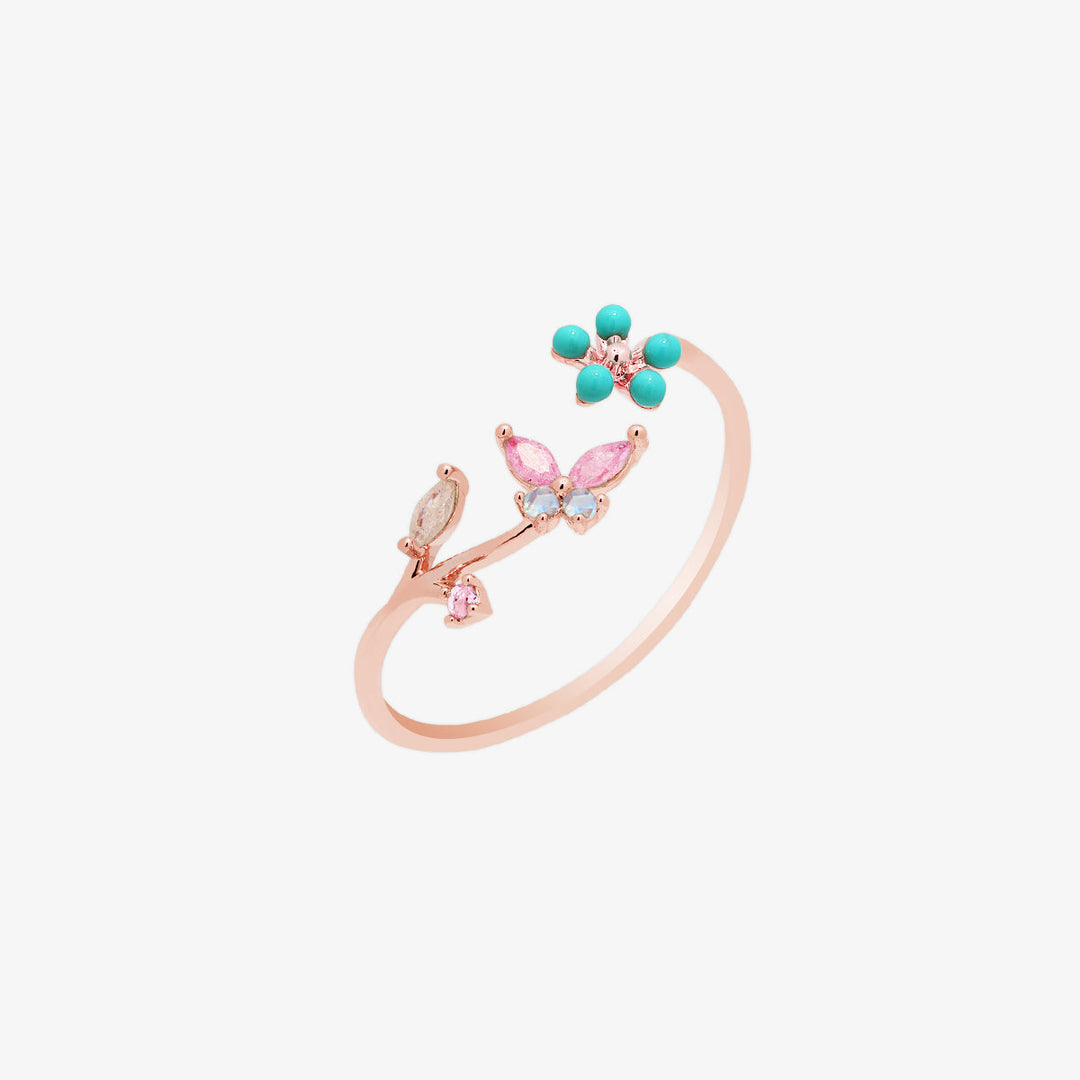 Turquoise Blossom Butterfly Ring-6