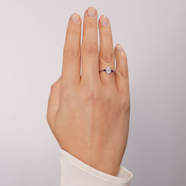 Rebecca | 9ct White Gold 0.75ct tw Oval Lab Grown Diamond and Created Sapphire RingCreated BrillianceBA0073859 - N