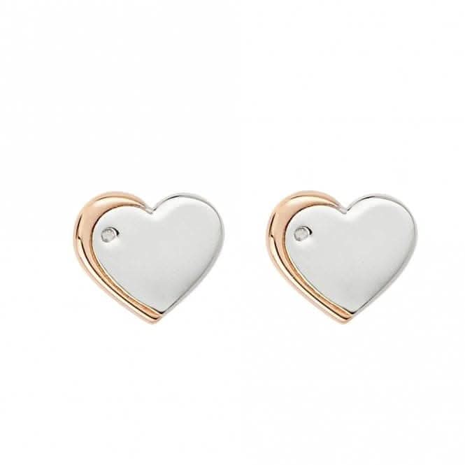 Recycled Silver &amp; Rose Gold Plated Heart Stud Earrings E6159D for DiamondE6159