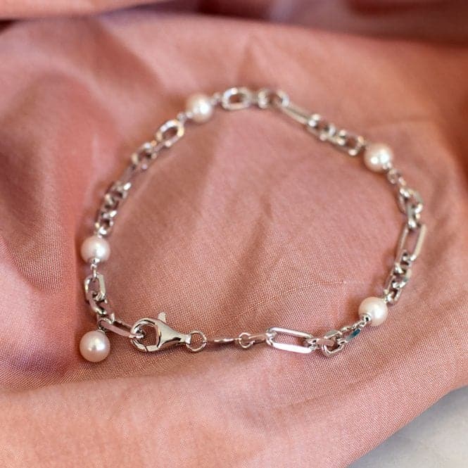 Revival Astoria Figaro Chain & Pearl 7.5" Station Bracelet 70434FPKit Heath70434FP