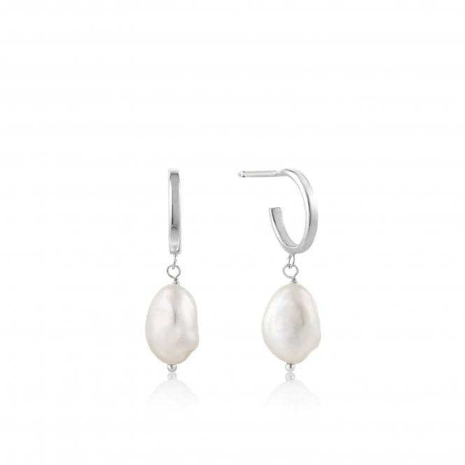 Rhodium Pearl Mini Hoop Earrings E019 - 02HAnia HaieE019 - 02H