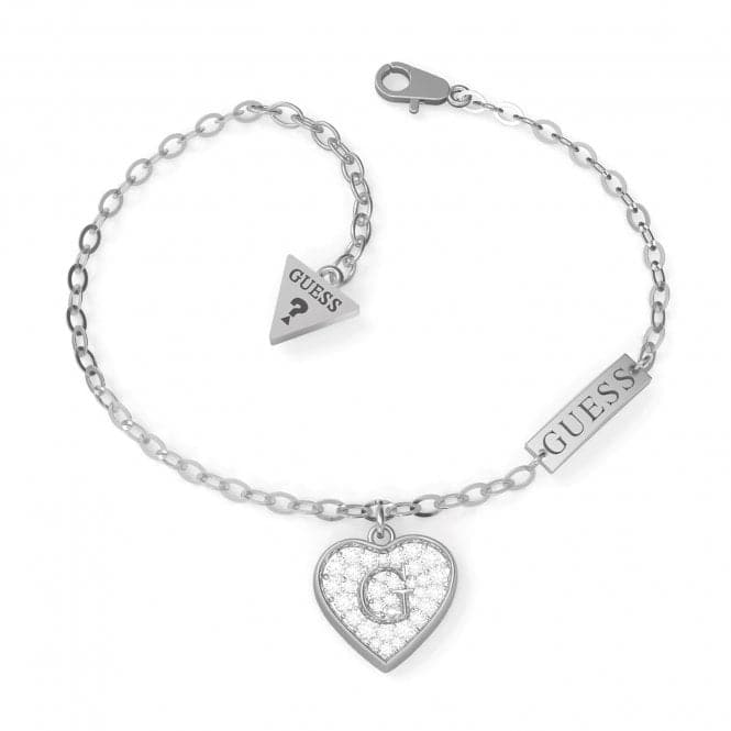 Rhodium Plated Pave Heart Swarovski Crystal Bracelet UBB79062 - LGuess JewelleryUBB79062 - L