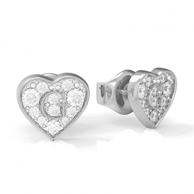 Rhodium Plated Pave Heart Swarovski Crystal Stud Earrings UBE79072Guess JewelleryUBE79072