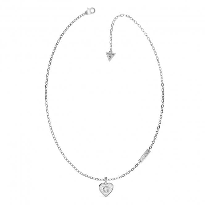 Rhodium Plated Swarovski Crystal 16 - 18" Pave Heart Necklace UBN79034Guess JewelleryUBN79034
