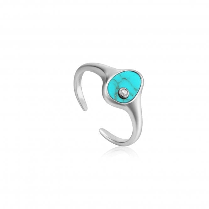 Rhodium Tidal Turquoise Adjustable Signet Ring R027 - 01HAnia HaieR027 - 01H