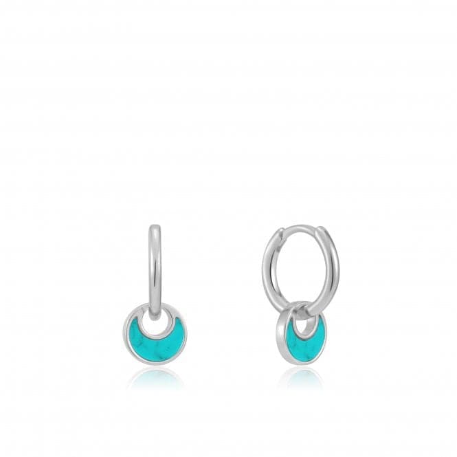 Rhodium Tidal Turquoise Crescent Huggie Hoop Earrings E027 - 06HAnia HaieE027 - 06H