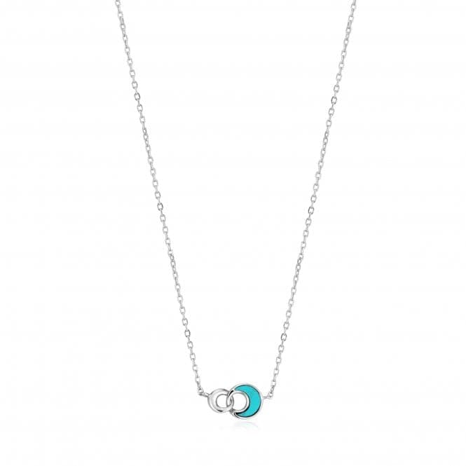 Rhodium Tidal Turquoise Crescent Link Necklace N027 - 03HAnia HaieN027 - 03H