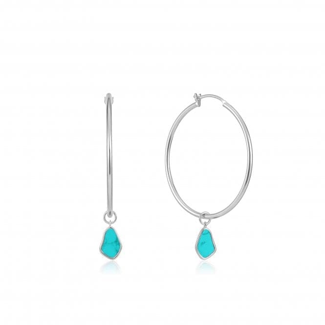 Rhodium Tidal Turquoise Drop Hoop Earrings E027 - 05HAnia HaieE027 - 05H