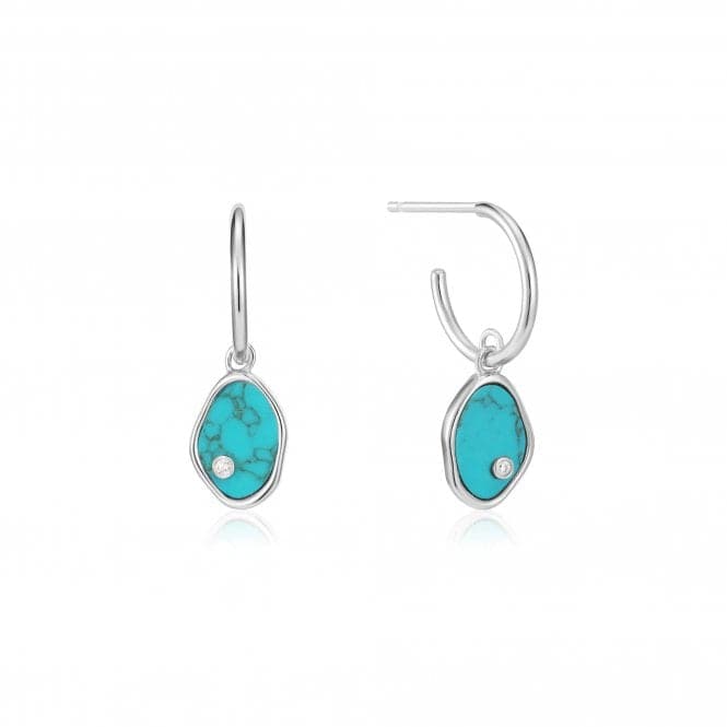 Rhodium Tidal Turquoise Mini Hoop Earrings E027 - 01HAnia HaieE027 - 01H