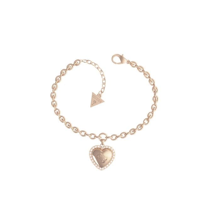 Rose Gold 4G Logo Heart Crystals Bracelet UBB01077RGLGuess JewelleryUBB01077RGL