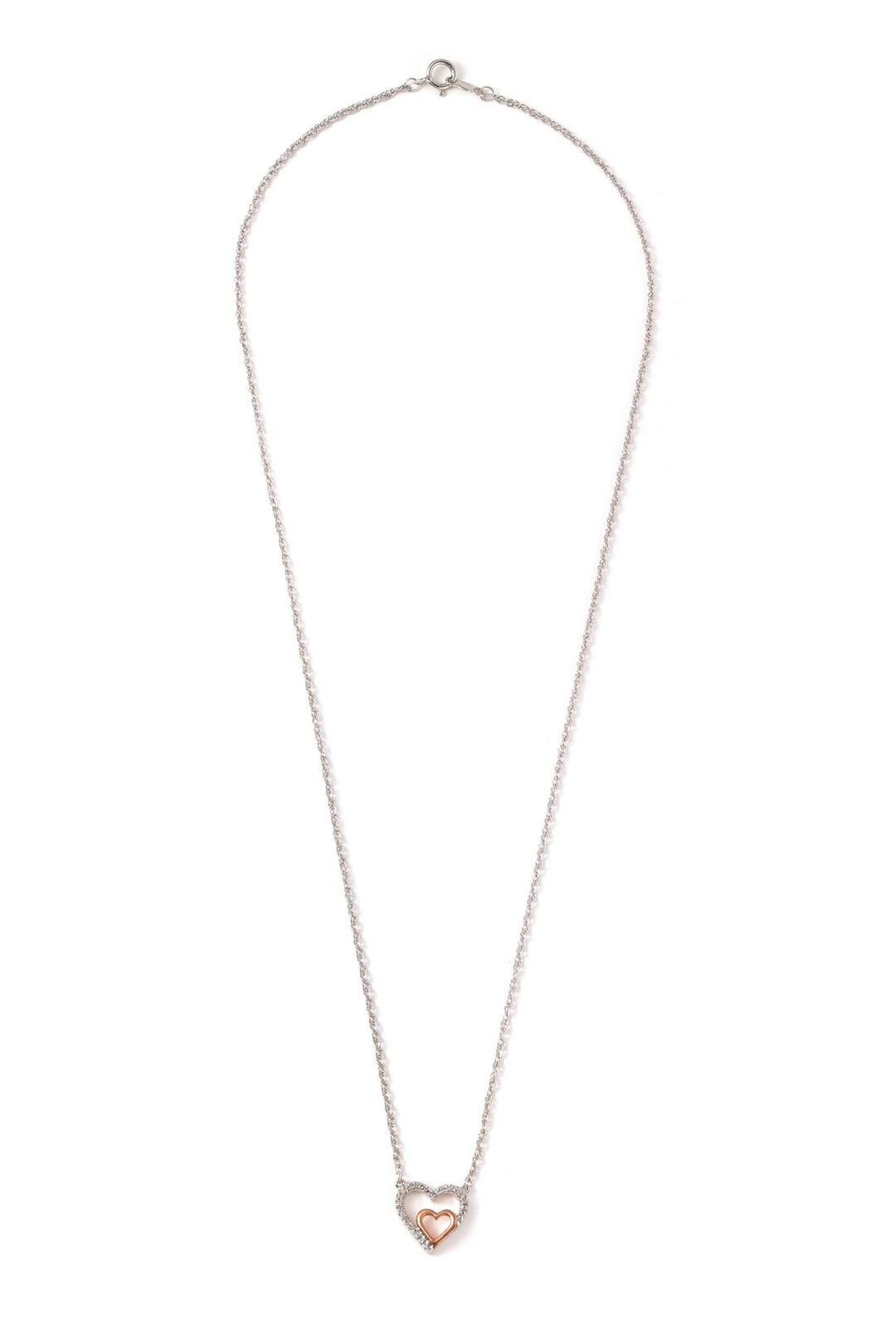 Rose Gold Plate and Sterling Silver Diamond Double Heart Pendant NecklaceThe Fine CollectiveBA0072437