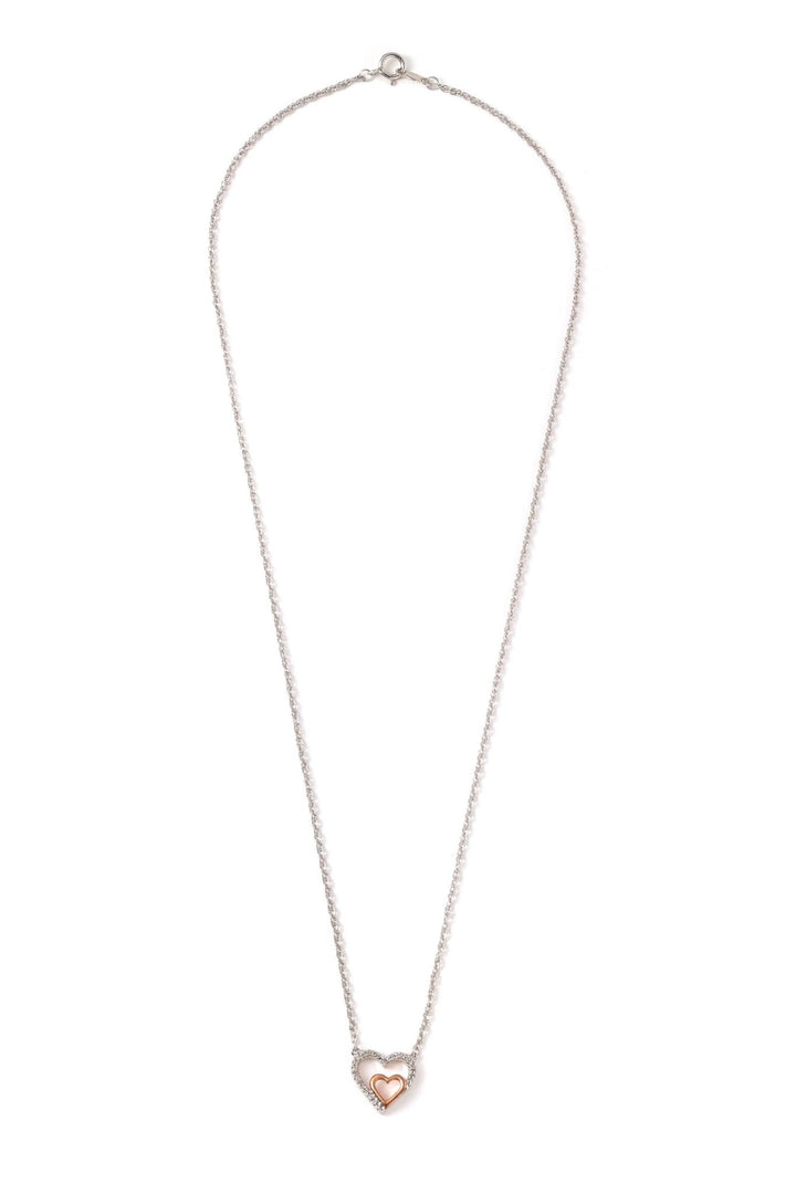 Rose Gold Plate and Sterling Silver Diamond Double Heart Pendant NecklaceThe Fine CollectiveBA0072437