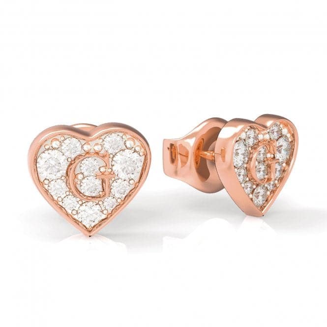 Rose Gold Plated Pave Heart Swarovski Crystal Stud Earrings UBE79074Guess JewelleryUBE79074