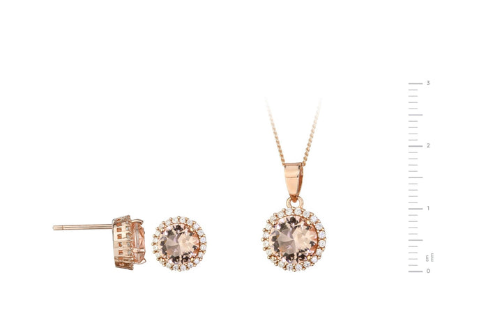 Rose Gold Plated Sterling Silver Glass Morganite Stud Earring & Pendant SetThe Fine CollectiveBA0060693