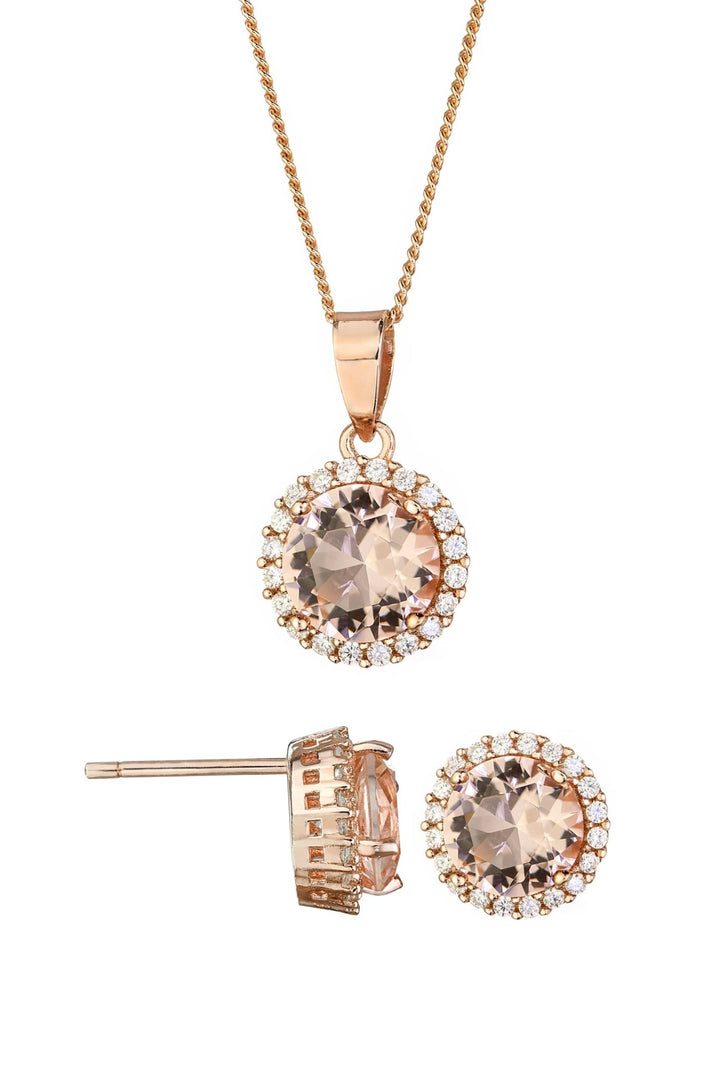 Rose Gold Plated Sterling Silver Glass Morganite Stud Earring & Pendant SetThe Fine CollectiveBA0060693