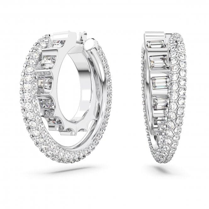 Rota Rhodium Plated White Double Hoop Earrings 5623483Swarovski5623483