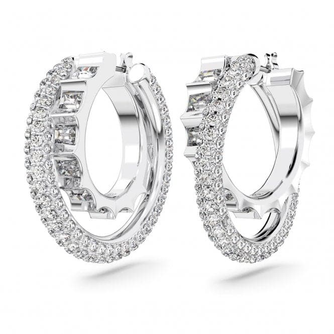 Rota Rhodium Plated White Double Hoop Earrings 5623483Swarovski5623483