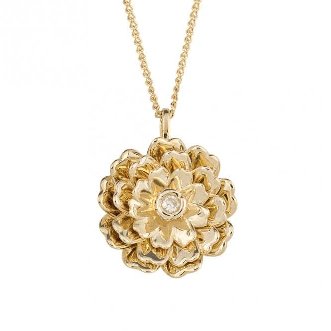 Rotating Peony Flower Diamond Yellow Gold Pendant GP2307Elements GoldGP2307