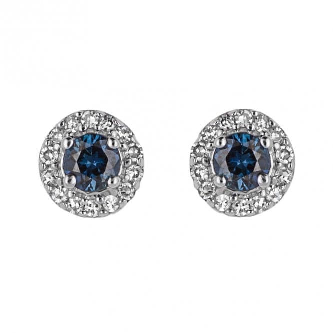 Round Blue Sapphire Diamond Surround White Gold Stud Earrings GE2413LElements GoldGE2413L