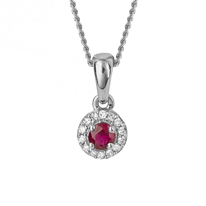 Round Ruby Diamond Surround 9ct White Gold Pendant GP1003RElements GoldGP1003R