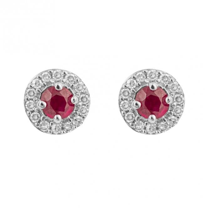 Round Ruby Diamond Surround 9ct White Gold Stud Earrings GE1006RElements GoldGE1006R