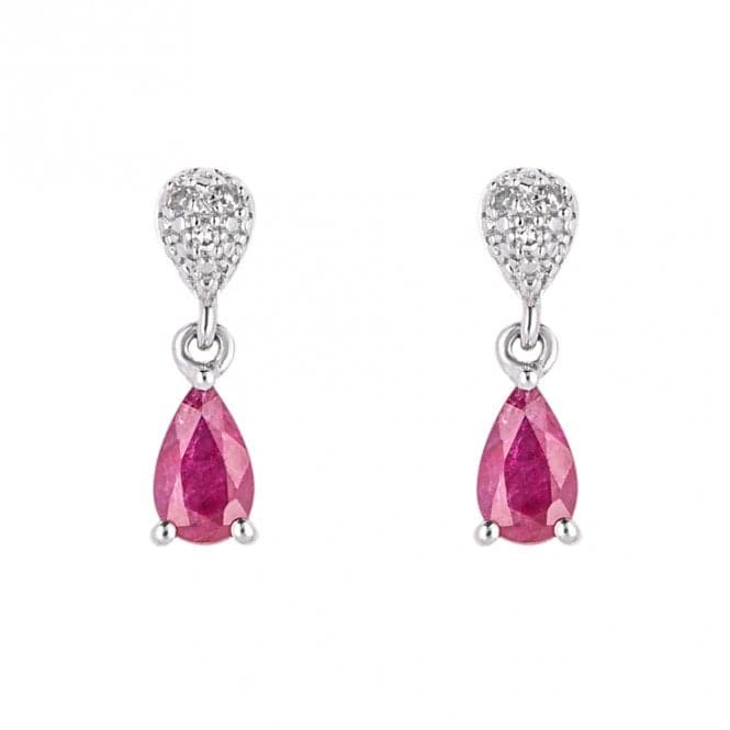 Ruby and Diamond Droplet White Gold Earrings GE2419RElements GoldGE2419R