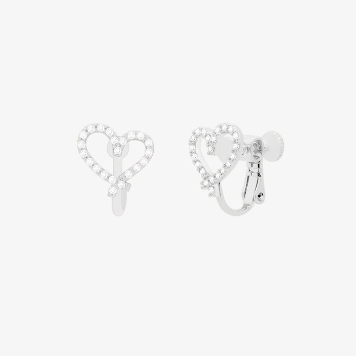 Cubic Heart Clip On Earrings-5