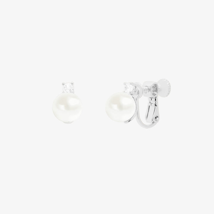 Cubic Pearl Clip On Earrings-5