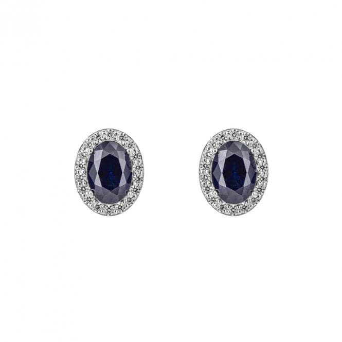 Sapphire Blue Zirconia Oval Pave Surround Stud Earrings E6186DiamonfireE6186