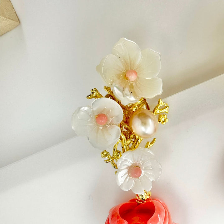 Gold Vermeil Pink Rose Shell Stud Earrings