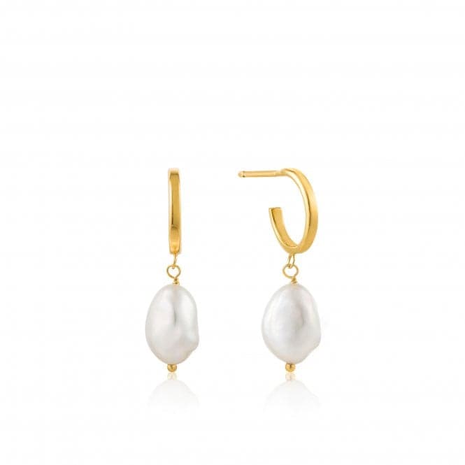 Shiny Gold Pearl Mini Hoop Earrings E019 - 02GAnia HaieE019 - 02G