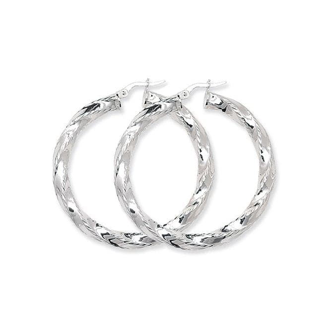 Silver 35mm Dia Cut Twisted Hoop Earrings G5186Acotis Silver JewelleryTH - G5186